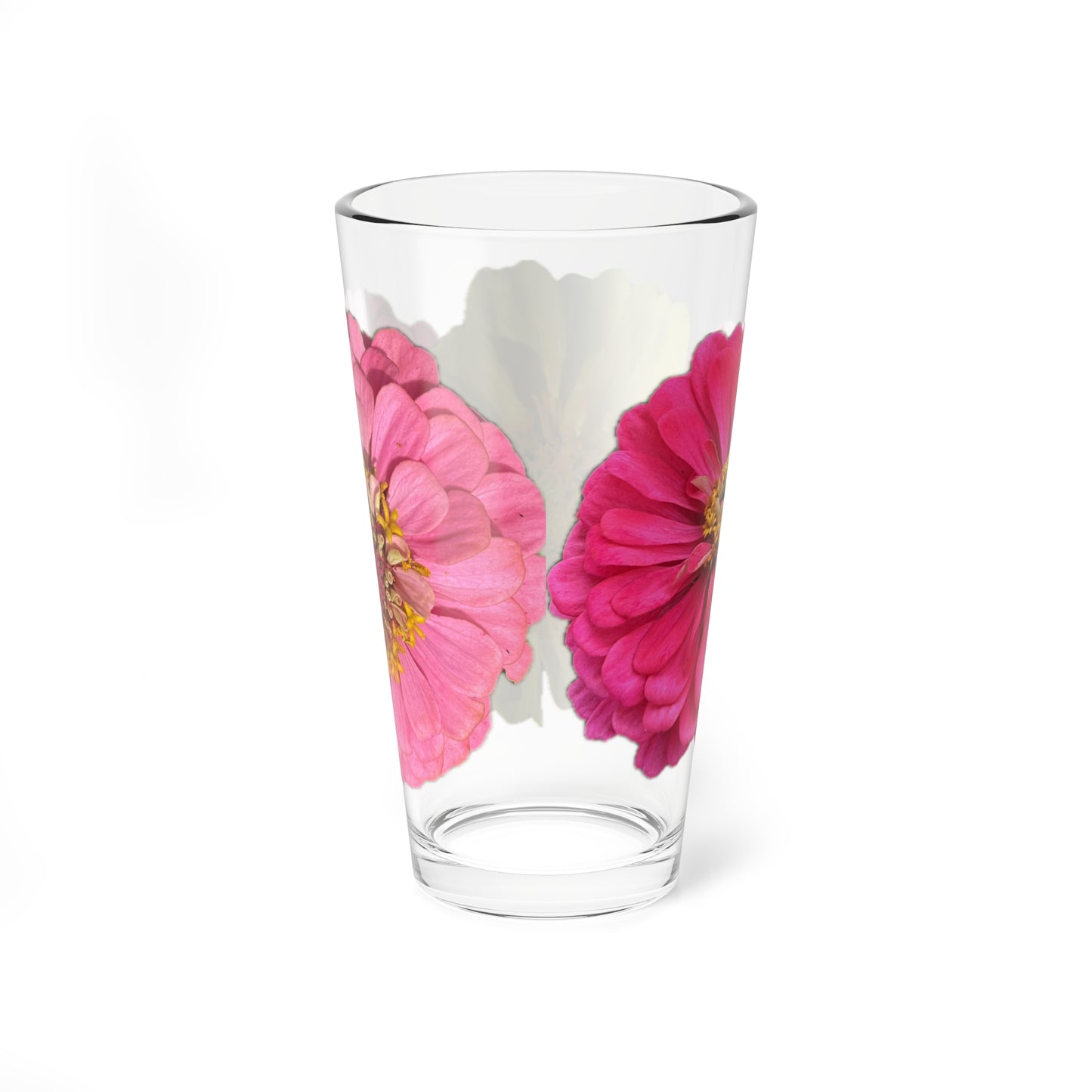 Zinnia Pint Glass Yellow Pink