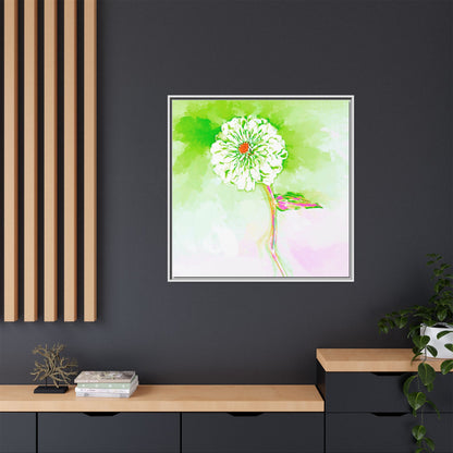 Zinnia Color Splash Matte Canvas Yellow Green Framed