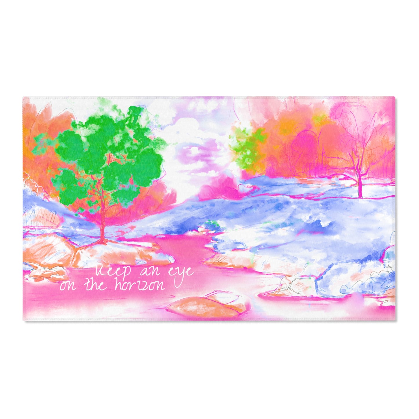 Inspirational Landscapes "Keep an eye on the horizon" Indoor Area Rug in Pink, Blue, and Green (36" x 24")