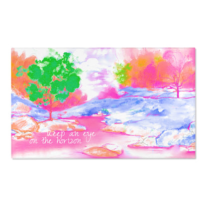 Inspirational Landscapes "Keep an eye on the horizon" Indoor Area Rug in Pink, Blue, and Green (36" x 24")