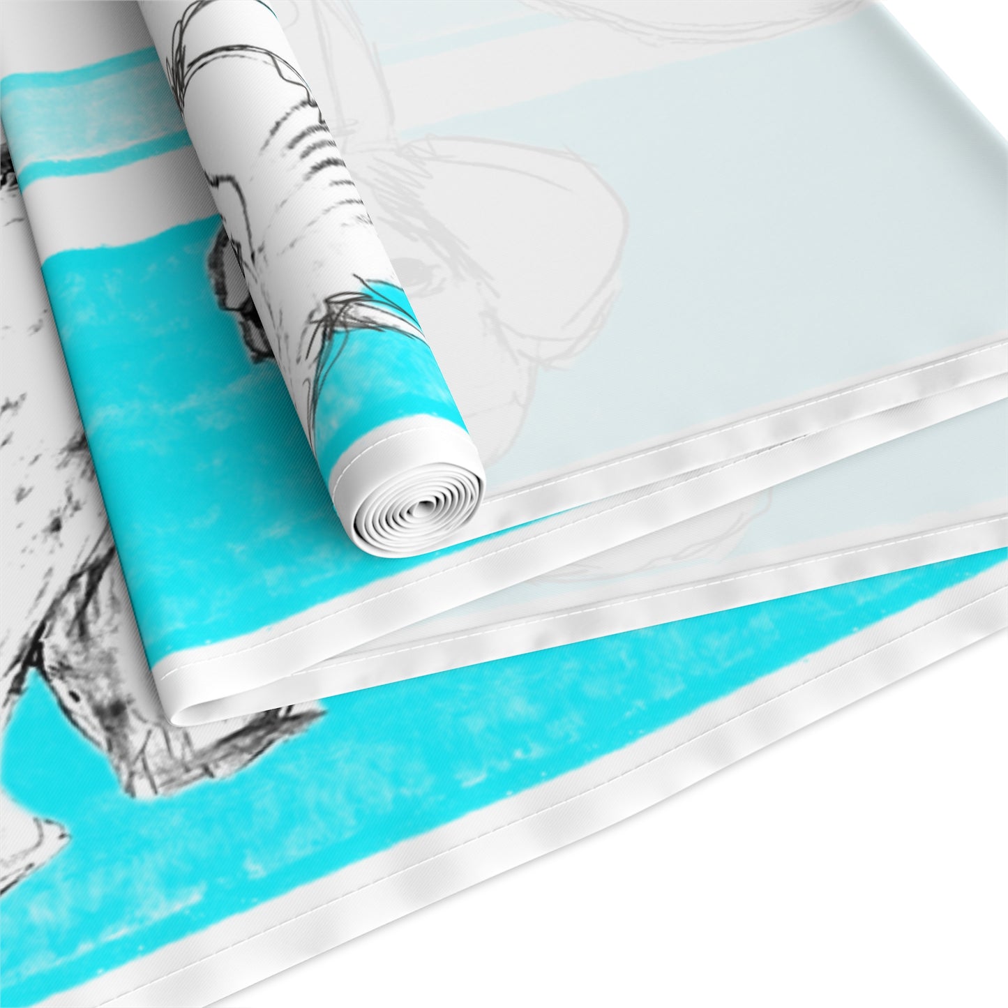 Dogi Butterfly Flutter Table Runner 16" x72" , (Cotton Creamy White Background OR Poly Bright White Background) Aqua and Green
