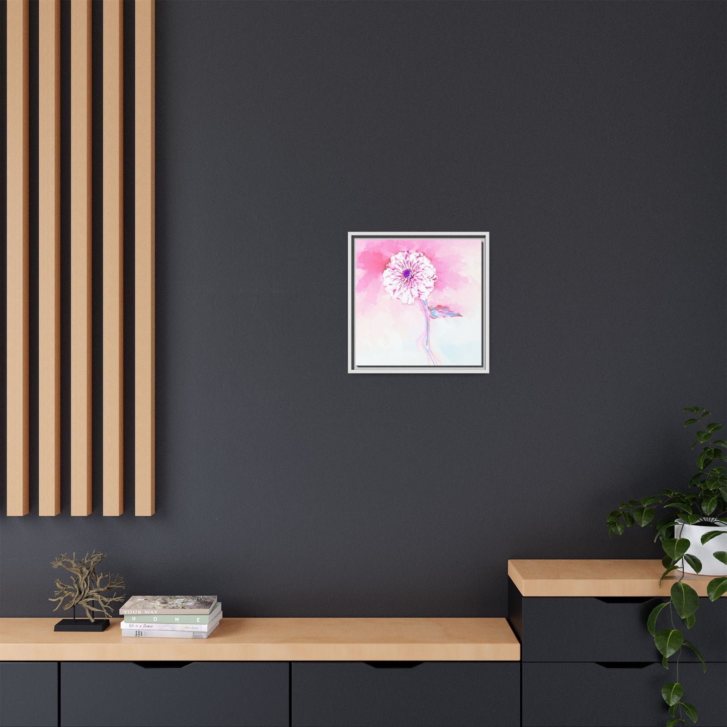 Zinnia Color Splash Matte Canvas Light Pink Framed