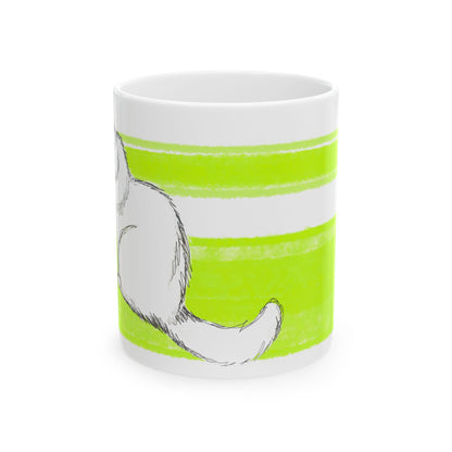 Mega Stripe Kitty Butterfly Flutter Ceramic Mug Lime
