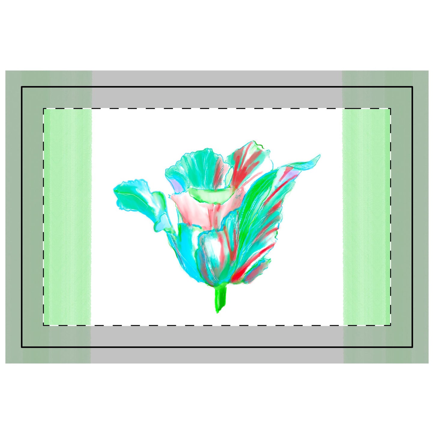 Tulip Love Polyester Quilted Placemat Blue and Green with Green Striped Edges