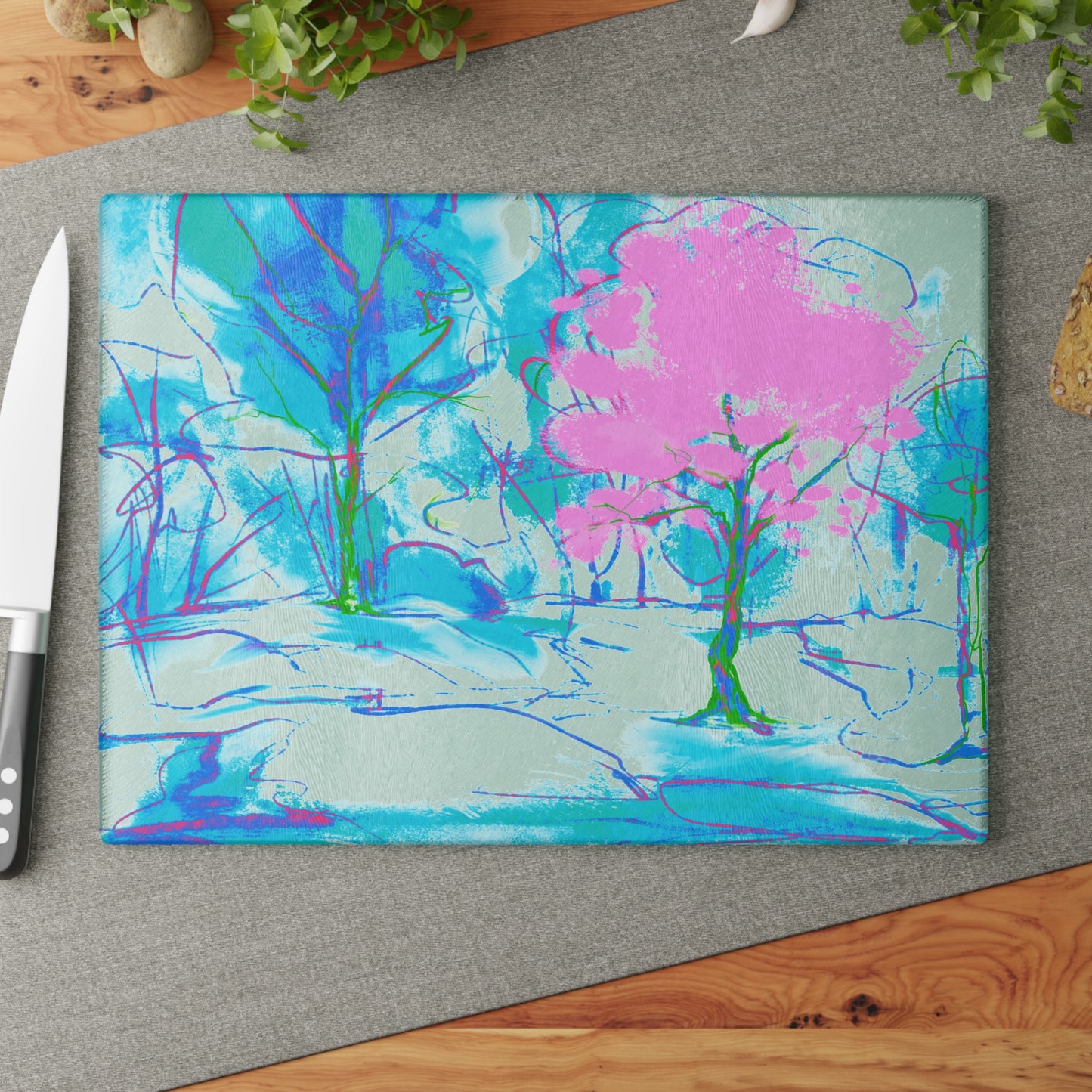 Glass Cutting Board Watercolor Landscape
