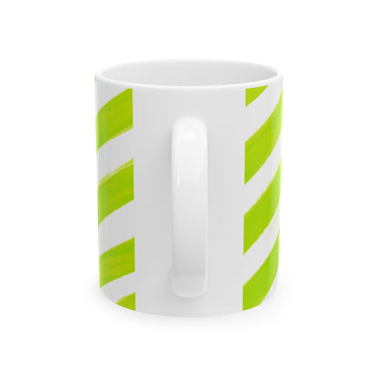 Diagonal Stripe Ceramic Mug in Lime Green, 11oz
