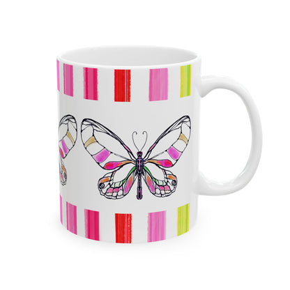 Mugs Butterfly Rainbow Stripe Ceramic Mug in Pink