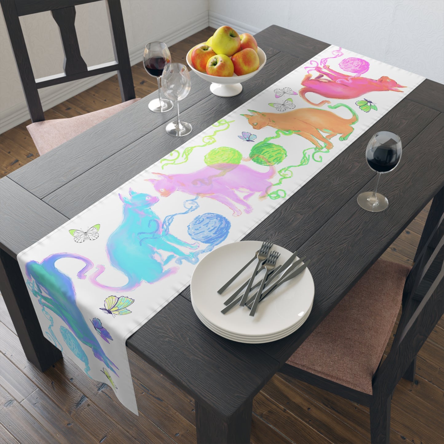Colorful Cats Table Runner Colorful Cats (Cotton or Poly)