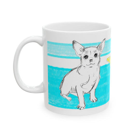 Mega Stripe Dogi Butterfly Flutter Ceramic Mug, (11oz, 15oz), Aqua Teri