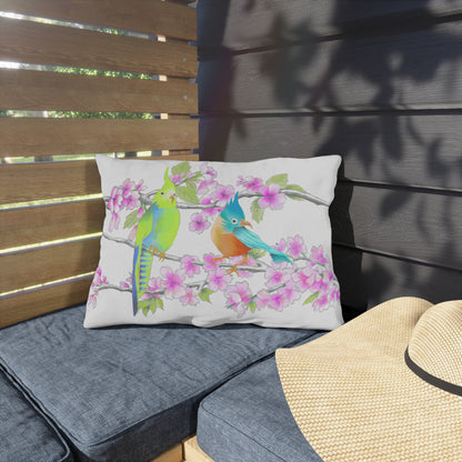 Outdoor Pillows Lumbar Birdies and Cherry Blossoms