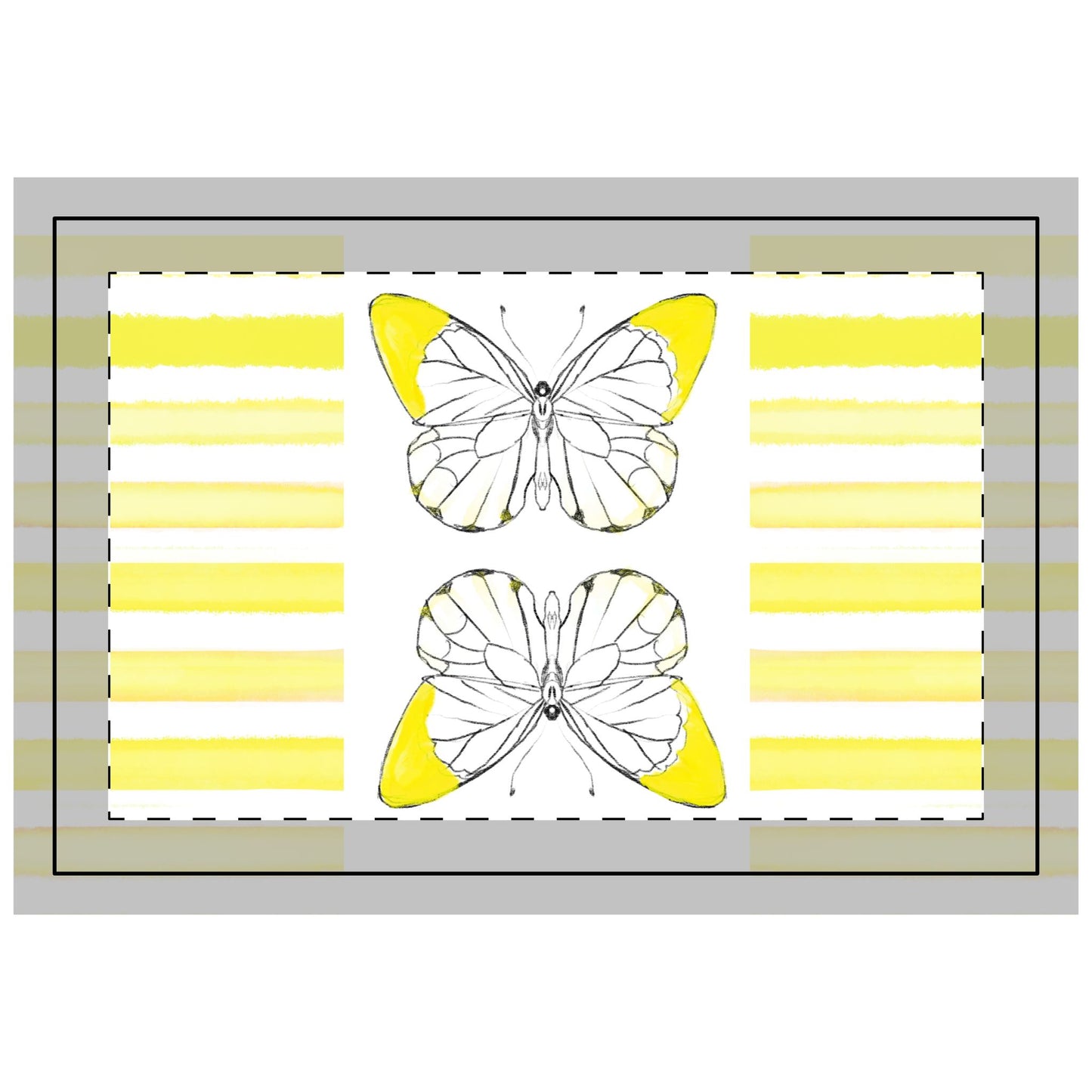 Butterfly Chroma Stripes, Poly Quilted Placemat, Yellow, Fabric Background Bright White