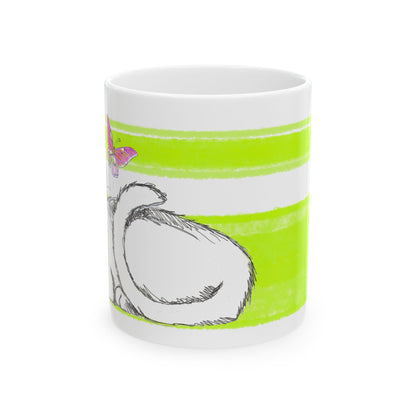 Mega Stripe Kitty Butterfly Flutter Ceramic Mug Lime