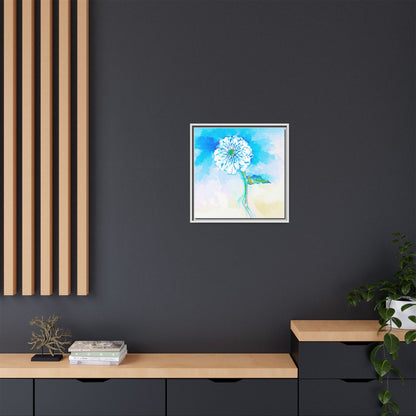 Zinnia Color Splash Matte Canvas Blue Aqua Framed