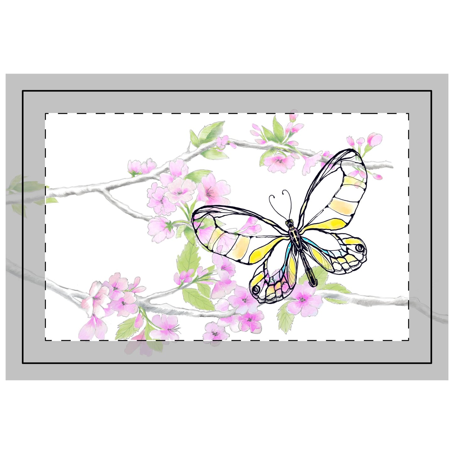 Butterfly Blossom Romp Quilted Placemat Polyester, Yellow, Fabric Background Bright White, #10 Left side of the table