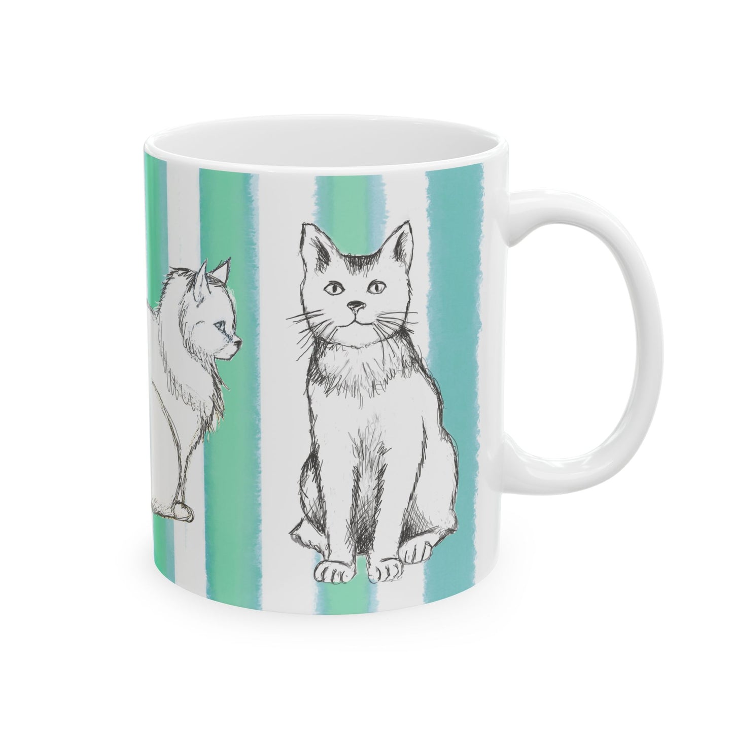 Kitty Fun Mug  with Aqua Green Stripes
