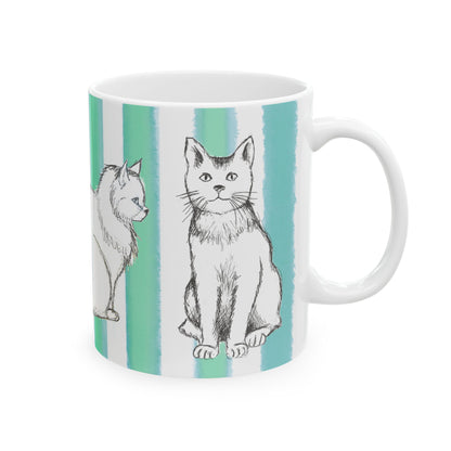Kitty Fun Mug  with Aqua Green Stripes
