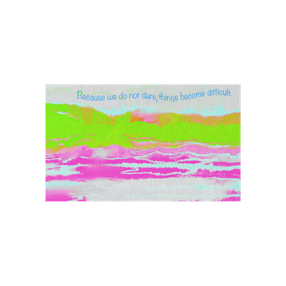 Inspirational Landscapes Indoor/Outdoor Rug "Because We Do Not Dare, Life Becomes Difficult" Green and Raspberry