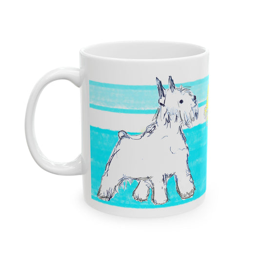 Mega Stripe Dogi Butterfly Flutter Ceramic Mug, (11oz, 15oz), Aqua Schnauzer
