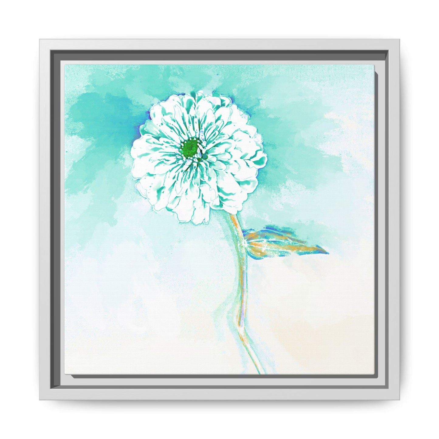 Zinnia Color Splash Matte Canvas Green Aqua Framed