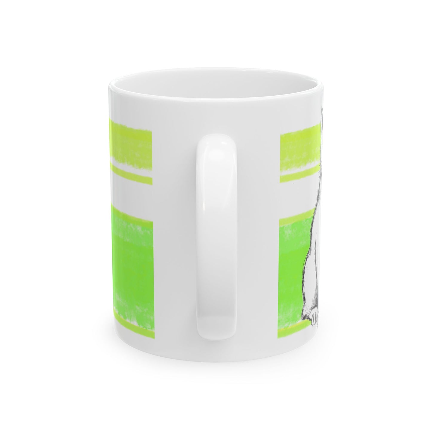 Mega Stripe Kitty Butterfly Flutter Ceramic Mug Yellow Green