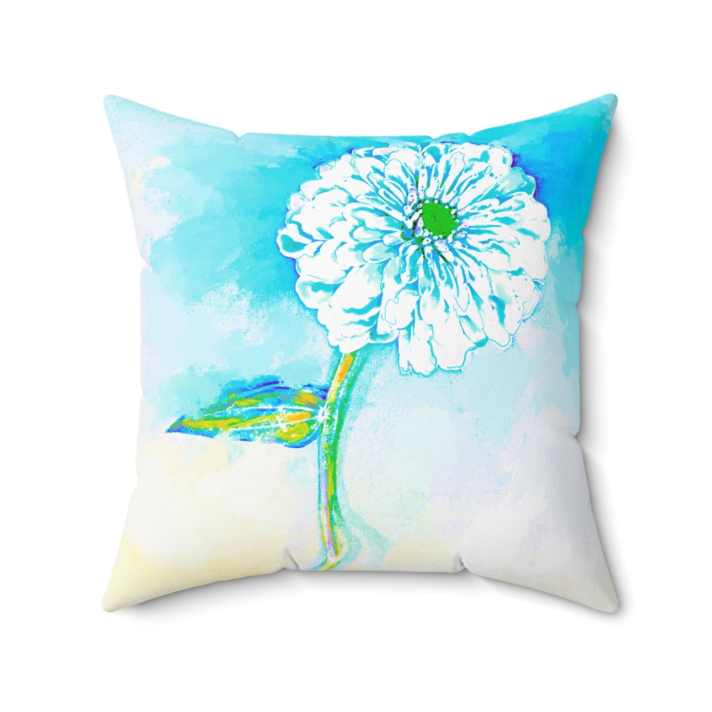 Zinnia Quiet Reflection Spun Polyester Square Pillow in Blue "Blessed be the name of the Lord"