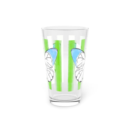 Butterfly Chroma Pint Glass in Aqua with Light Green Stripes, 16oz