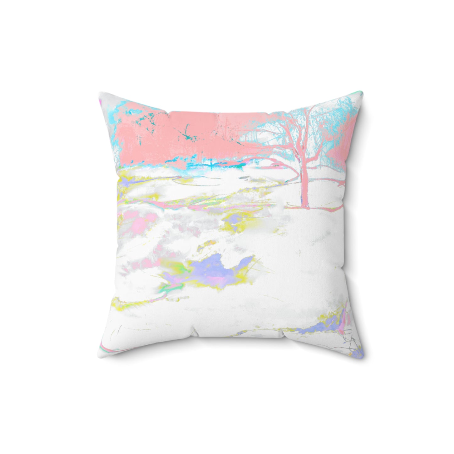Joyful Landscape Spun Polyester Square Pillow In Soft Pink (2 sizes)