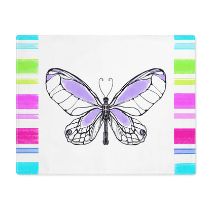 Butterfly Flutterstripe Placemat in Lavender with Multi-color Stripe Border (1 pc) cotton
