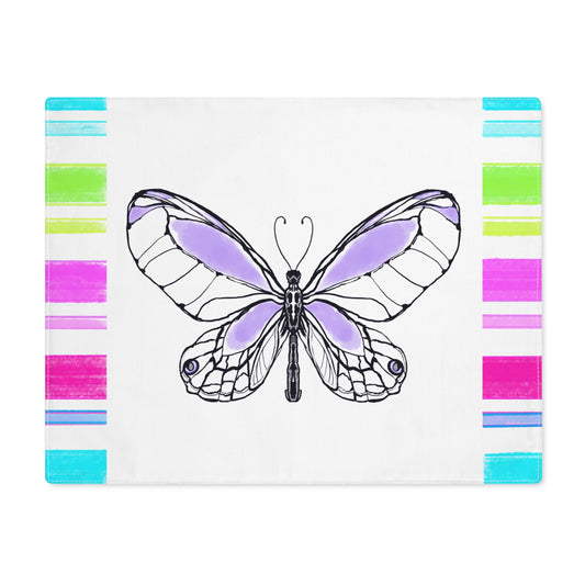 Butterfly Flutterstripe Placemat in Lavender with Multi-color Stripe Border (1 pc) cotton