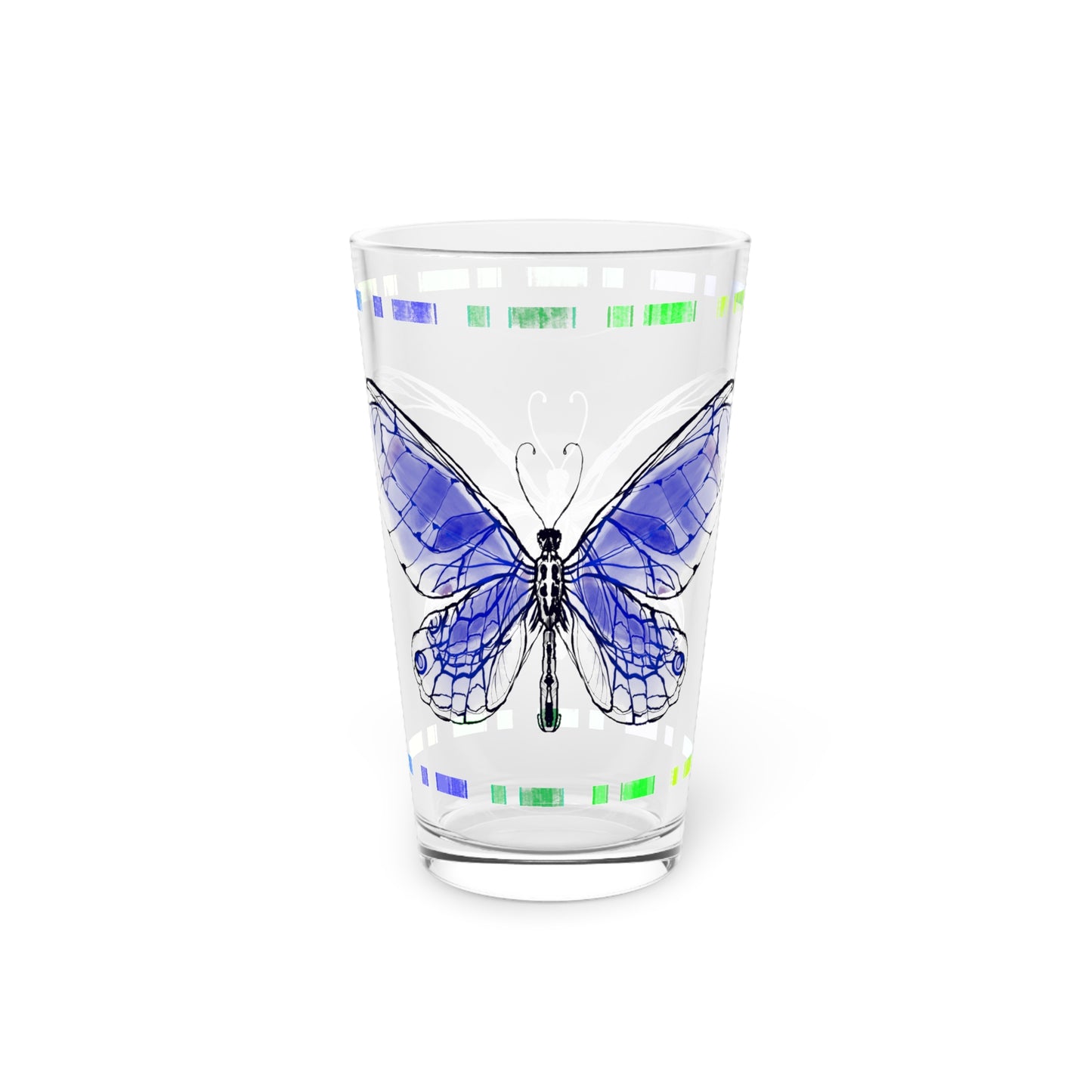 Butterfly FlutterStripe Pint Glass In Navy, 16oz