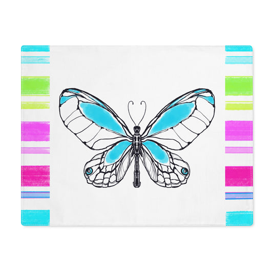 Butterfly Flutterstripe Placemat in Aqua with Multi-color Stripe Border (1 pc) cotton