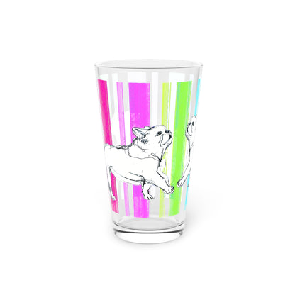 Dogi Fun Pint Glass, 16oz (Watercolor Stripe) Bulldog