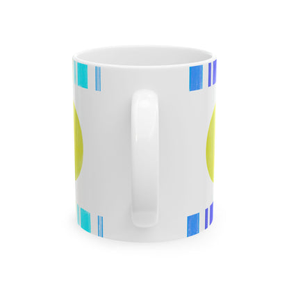 Mega Dot & Stripes Green Yellow Ceramic Mug, (11oz, 15oz)