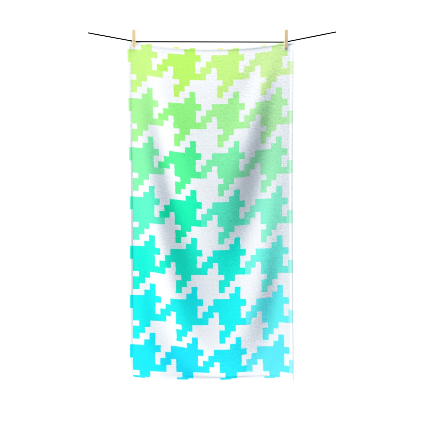 Houndstooth Fun Polyester Towel Green/ Aqua