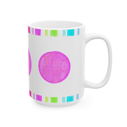 Mega Dot & Stripes Pink Ceramic Mug, (11oz, 15oz)
