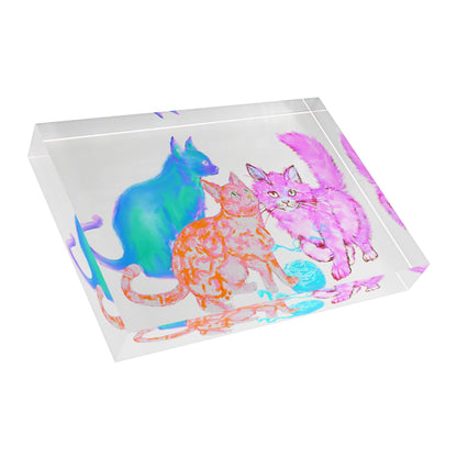 Colorful Cats & Dogs Acrylic Art Block Blue Orange Pink