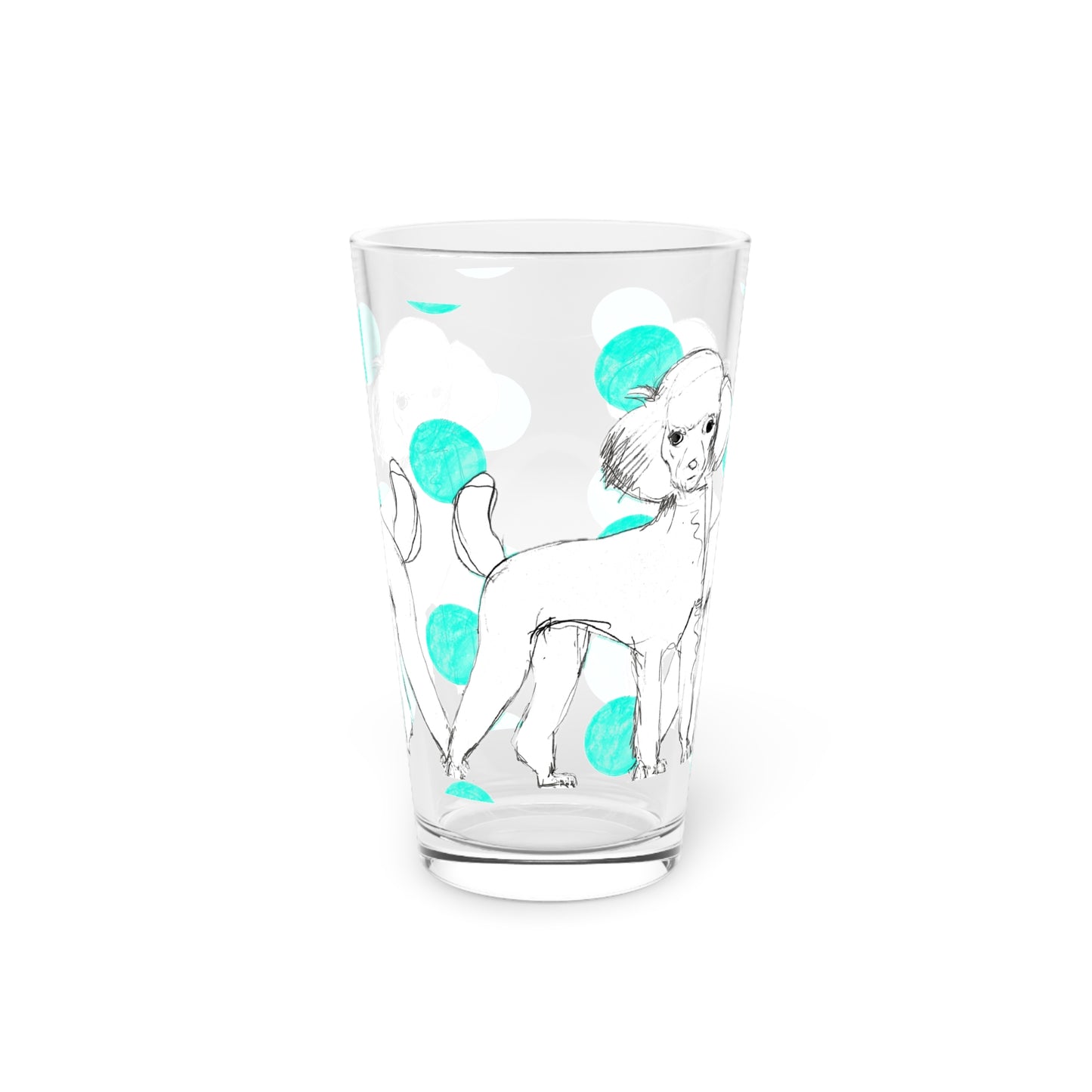 Dogi Fun and Polka Dots Pint Glass in Aqua, Poodle, 16oz