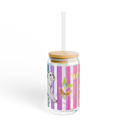 Dogi Butterfly Flutter Rainbow Stripe  Sipper Glass, 16oz Multi Butterflies
