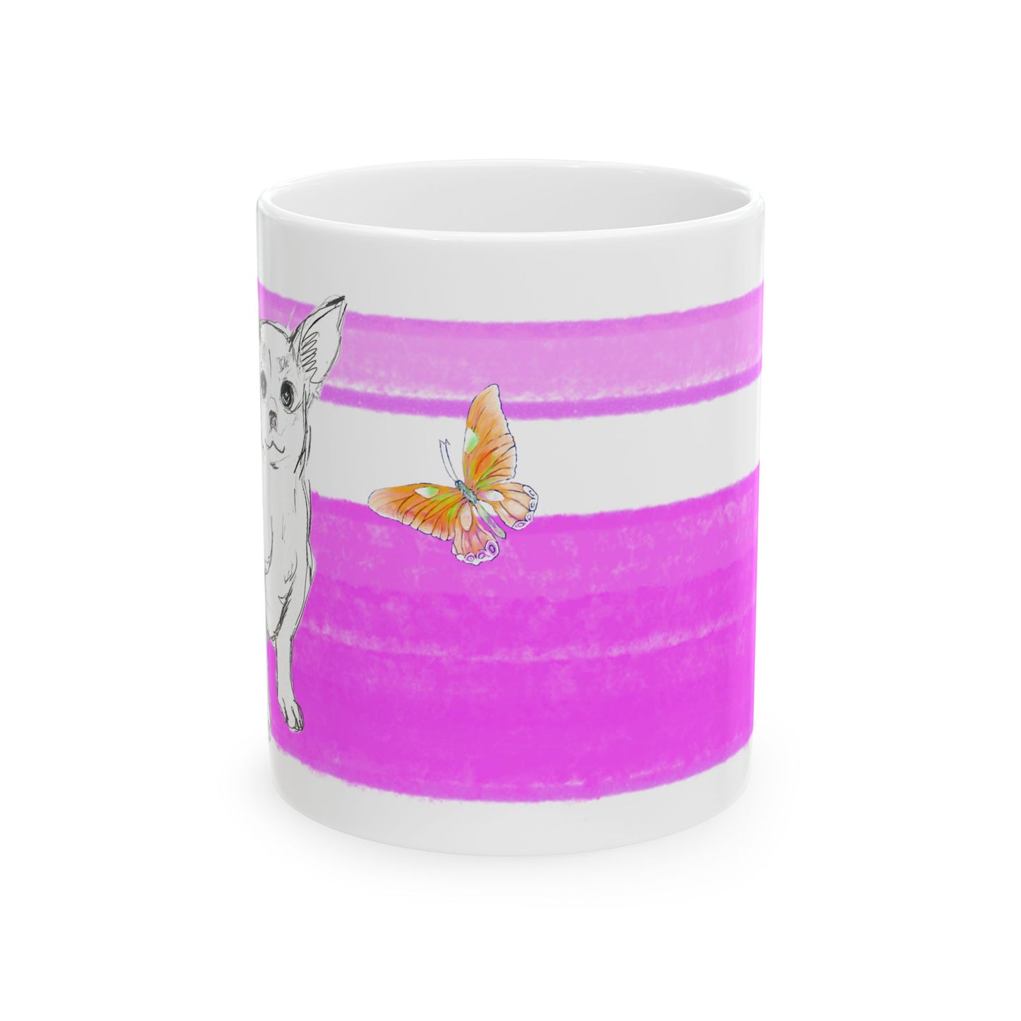 Mega Stripe Dogi Butterfly Flutter Ceramic Mug, (11oz, 15oz),  Purplish Pink Teri