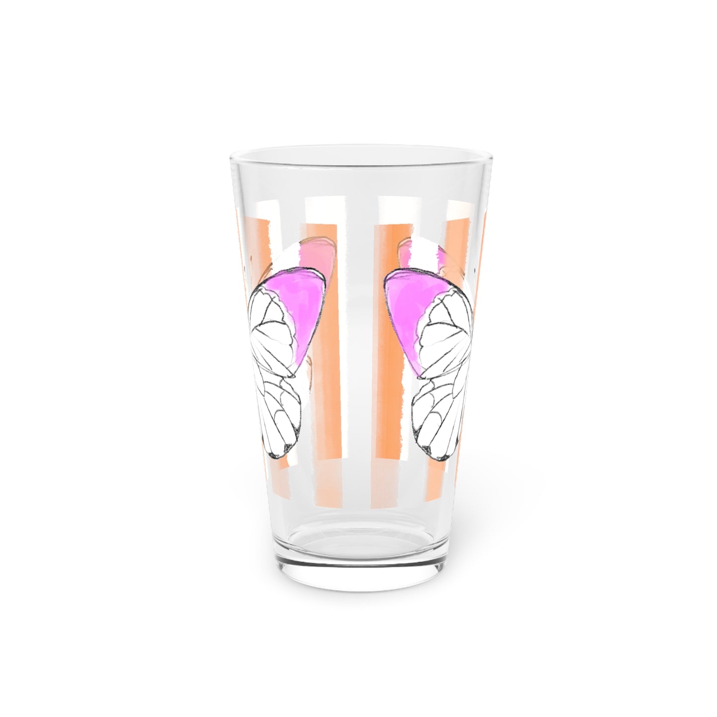 Butterfly Chroma Pint Glass in Raspberry with Orange Stripes, 16oz