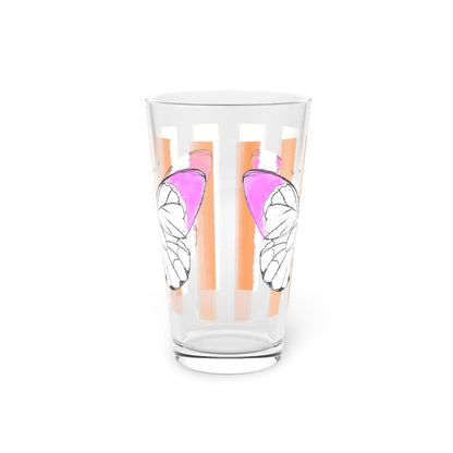 Butterfly Chroma Pint Glass in Raspberry with Orange Stripes, 16oz