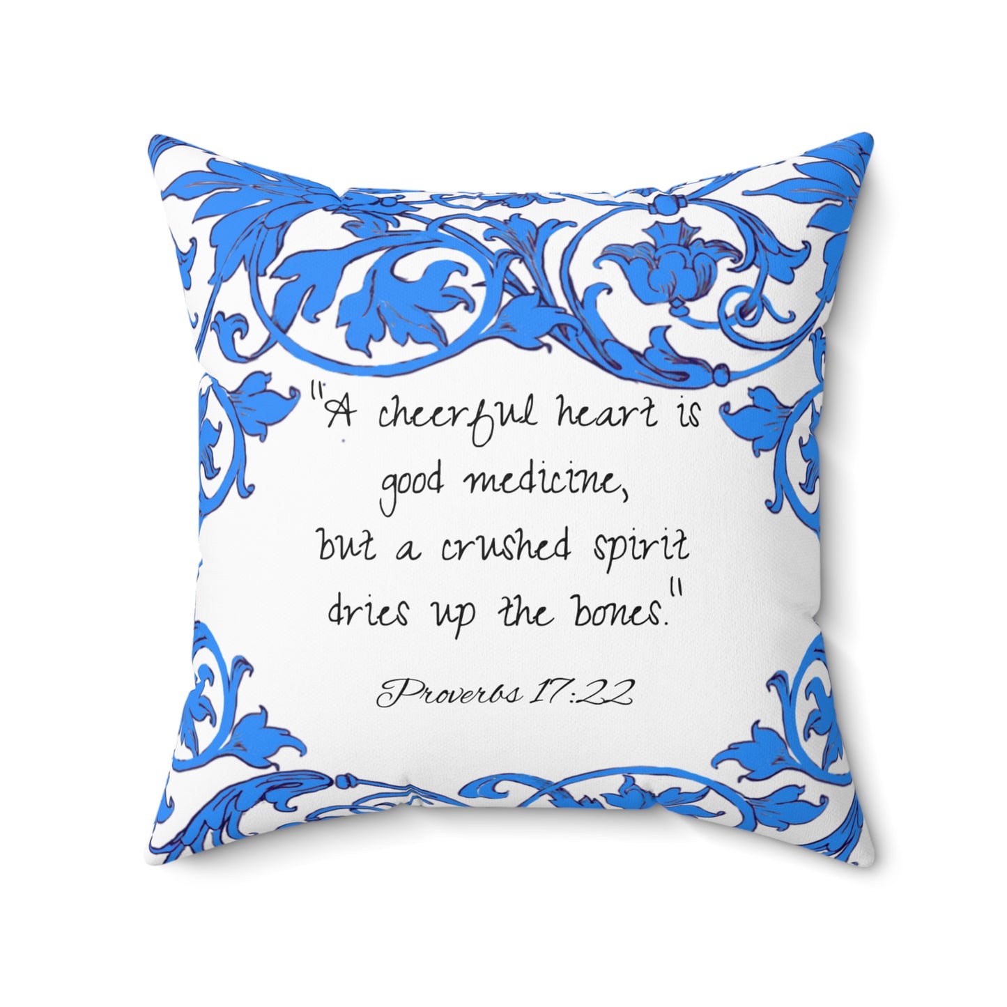 Scrollwork Polyester Square Pillow "A cheerful heart..."