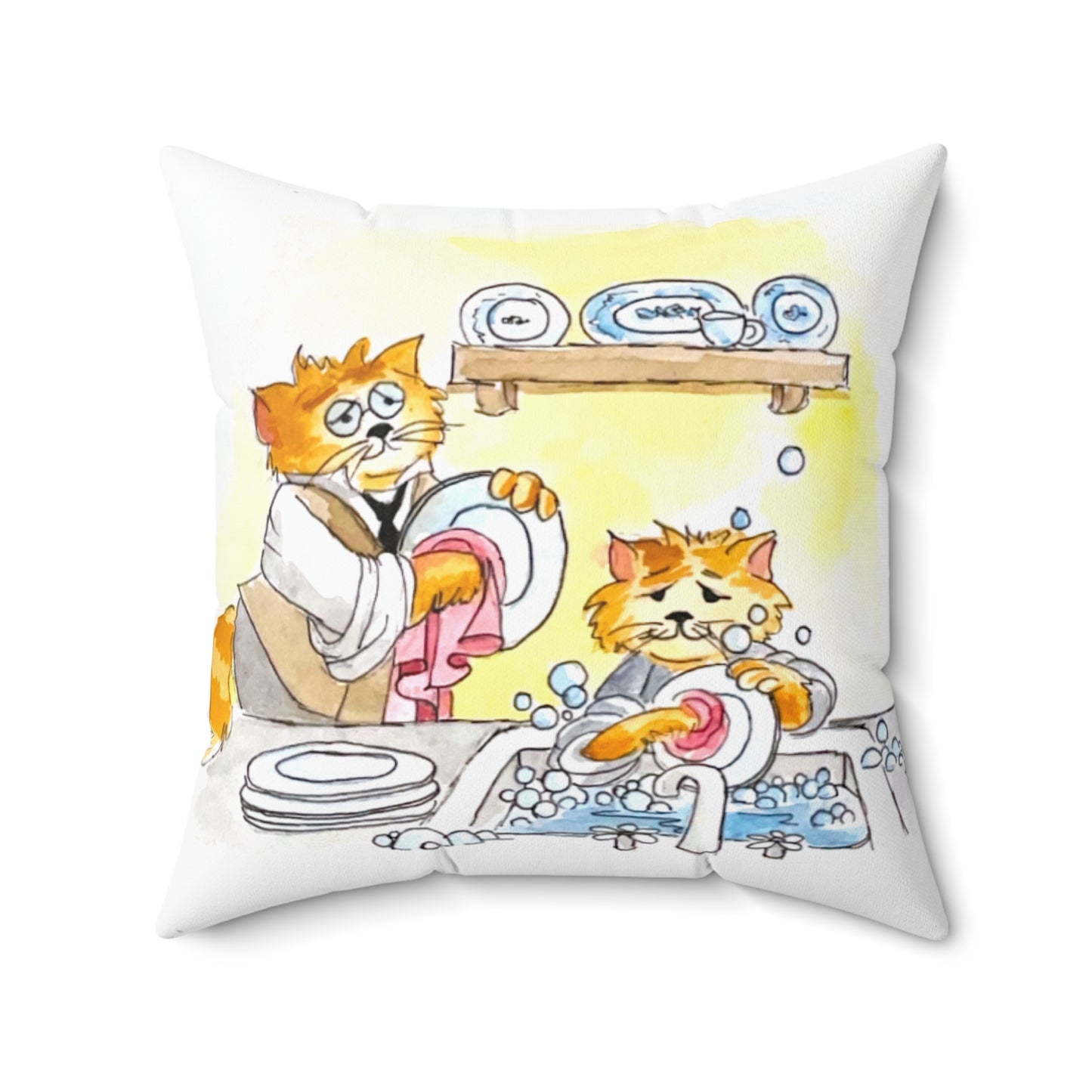 Kitty Fun Polyester Square Pillow "For as he thinks..."