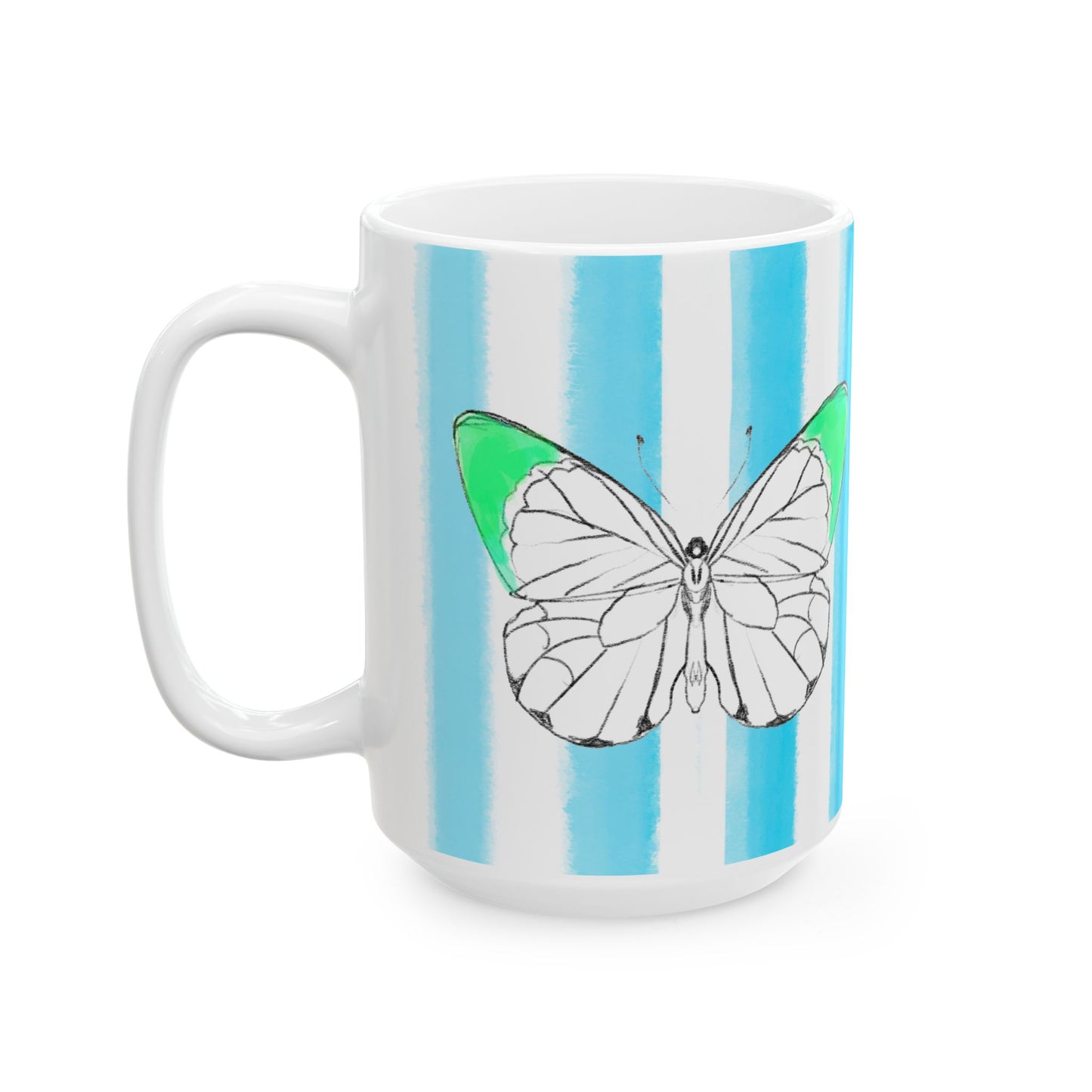 Butterfly Chroma Ceramic Mug in Light Green with Aqua Stripes