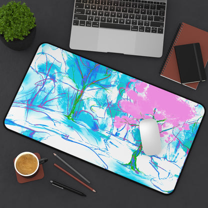 Joyful Landscapes Desk Mat, Pink, Green, and Periwinkle