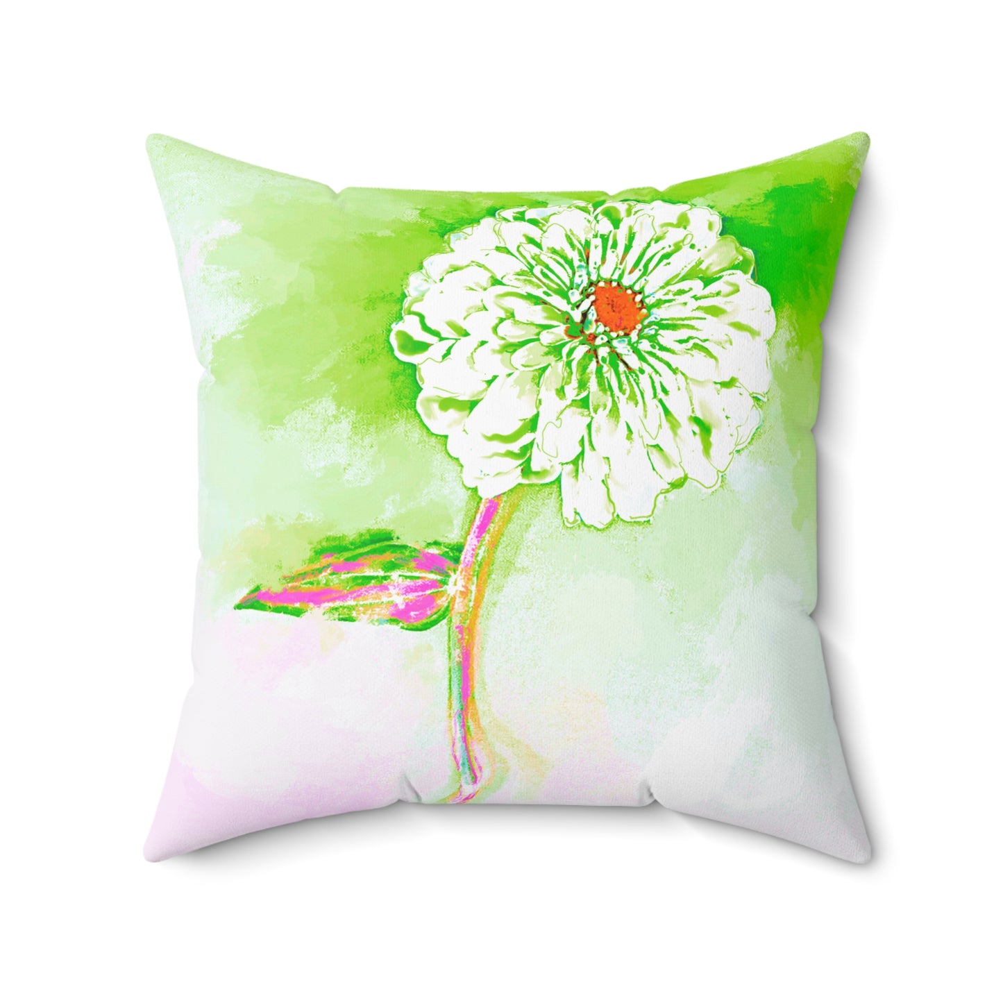 Zinnia Color Splash Spun Polyester Square Pillow Green, Yellow Green