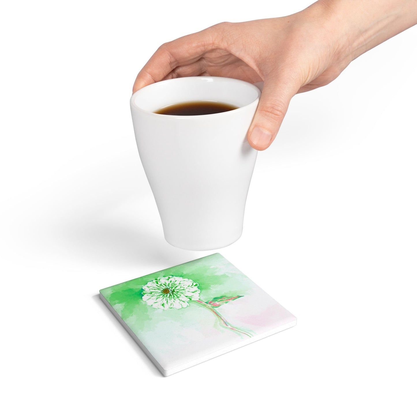 Zinnia Ceramic Coaster, Grass Green