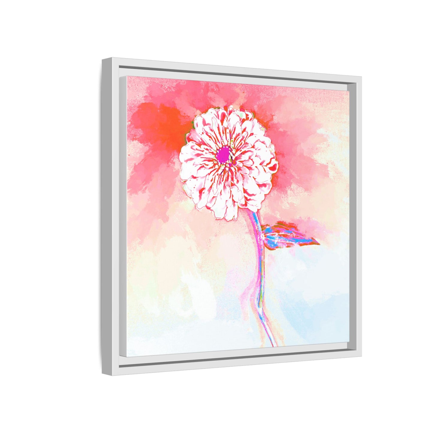 Zinnia Color Splash Matte Canvas Light Red Framed