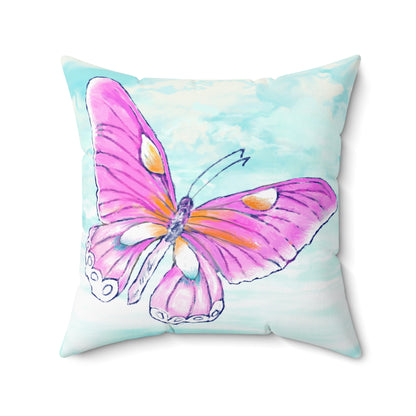 Square Pillow Butterfly Flutter Right Facing Pink