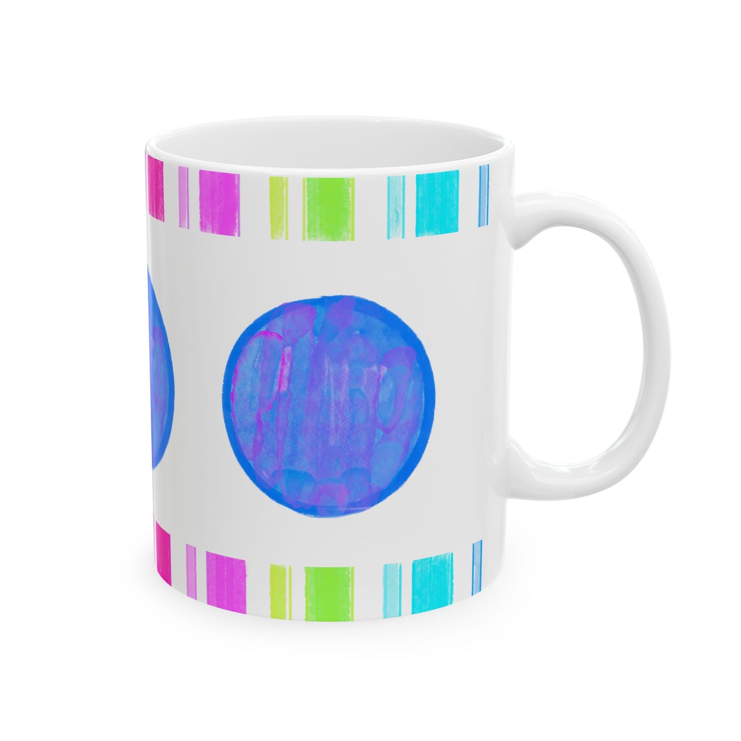 Mega Dot & Stripes Royal Ceramic Mug, (11oz, 15oz)